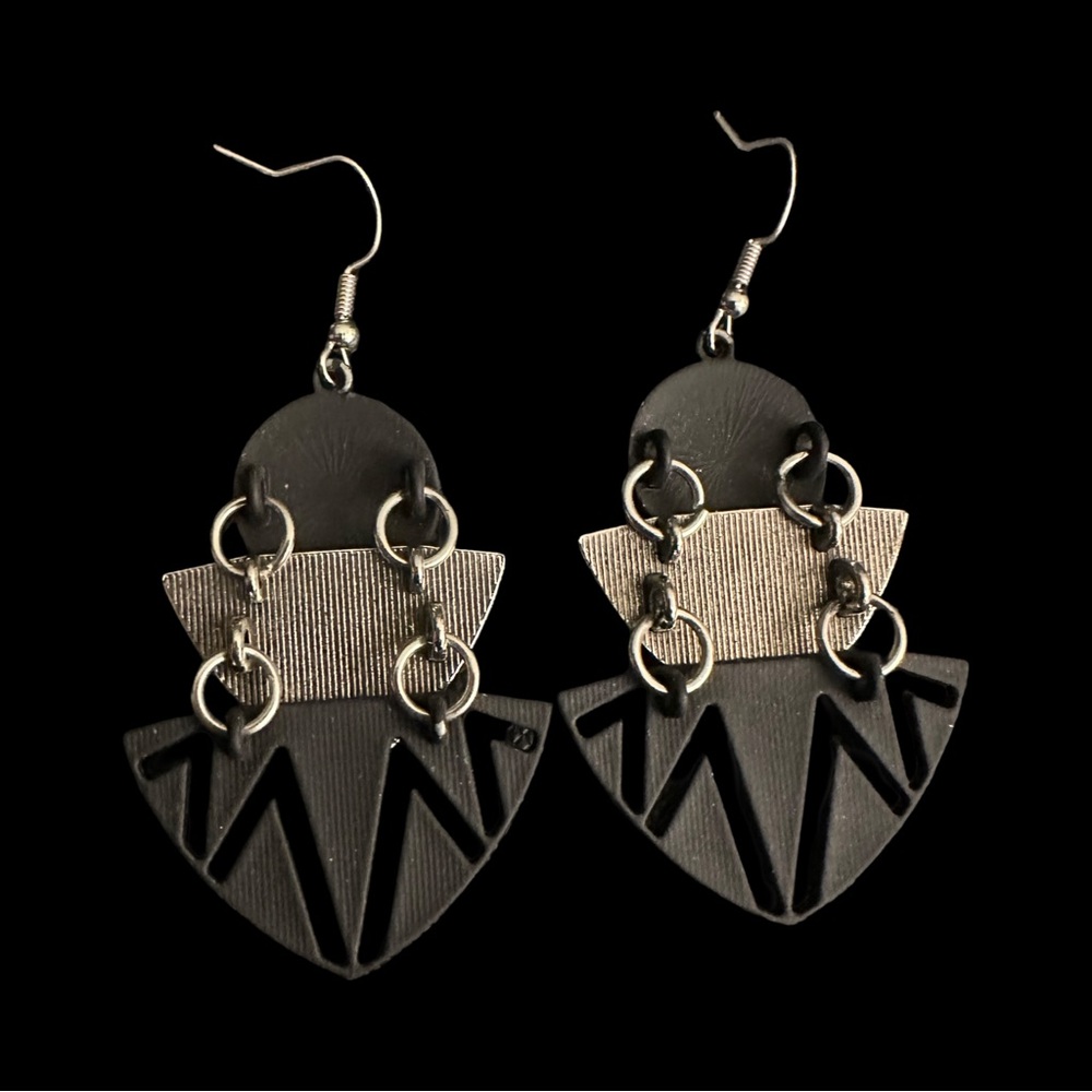 Chic Black and Silver Geometric Chandelier Dangle Earrings - Picture 4 of 4